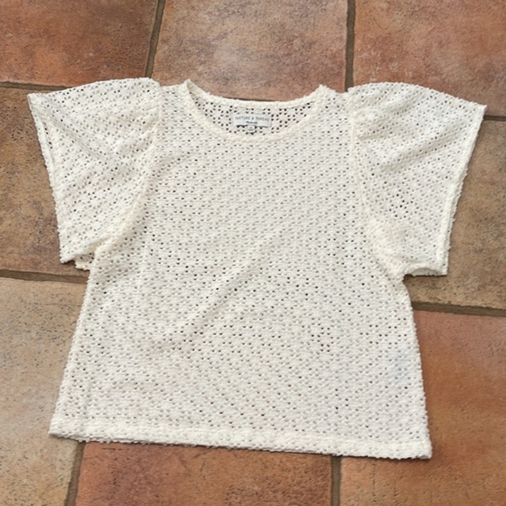 Texture & Thread Eyelet Flutter-Sleeve Top - Picture 3 of 6